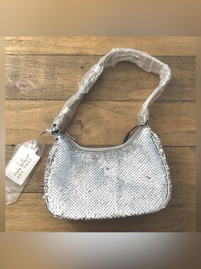 NICOLE MILLER Silver Sequin Mini Shoulder Bag | Y2K Sparkle Evening Party Purse